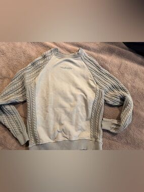 Madhappy Light Gray Cable-Sleeve Crewneck Sweatshirt